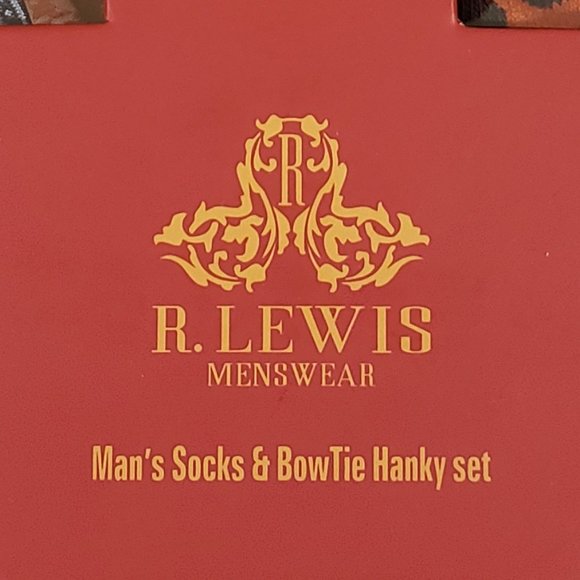 Robert Lewis Orange Bow Tie Hanky Socks Box 3 Set - Picture 7 of 7